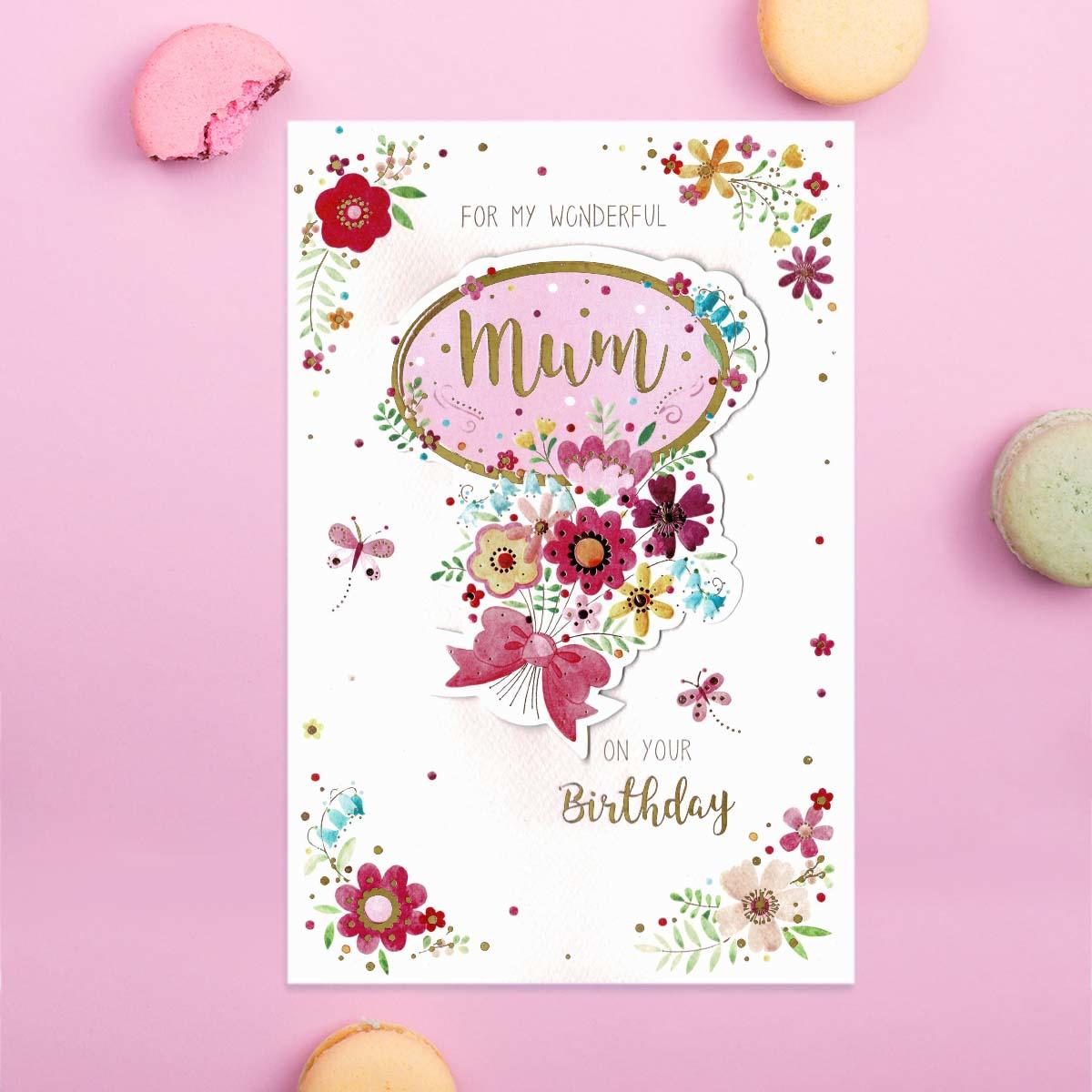 Wonderful Mum Birthday Card Shown Displayed