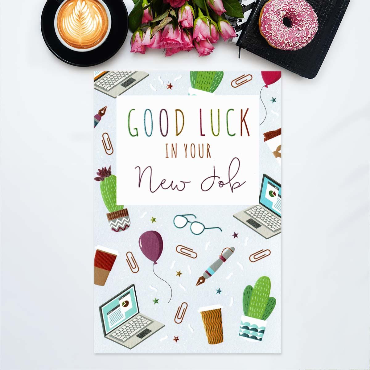 Good Luck On Your New Job Greeting Card Displayed In Full