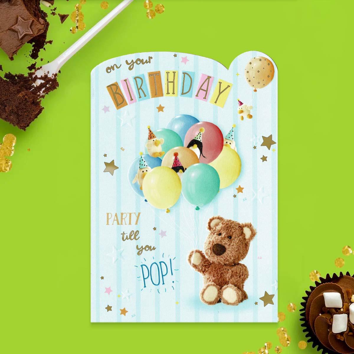 Barley Bear - Birthday Party Till You Pop Card Front Image
