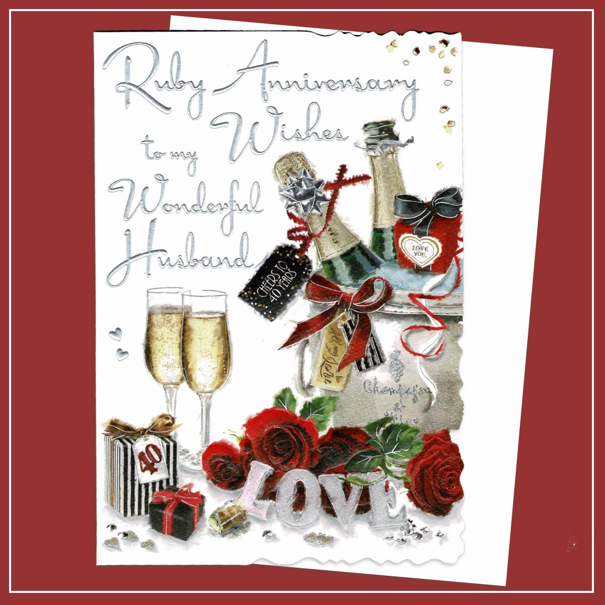 Husband Ruby Anniversary Card Alongside Its White Envelope