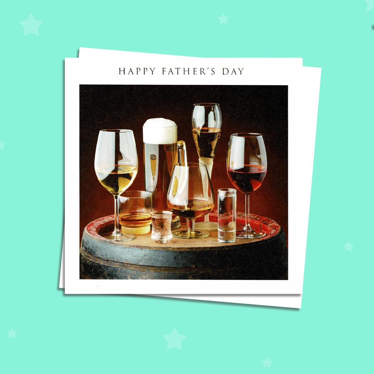 Beer, Wine And Spirits Father's Day Card Alongside White Envelope