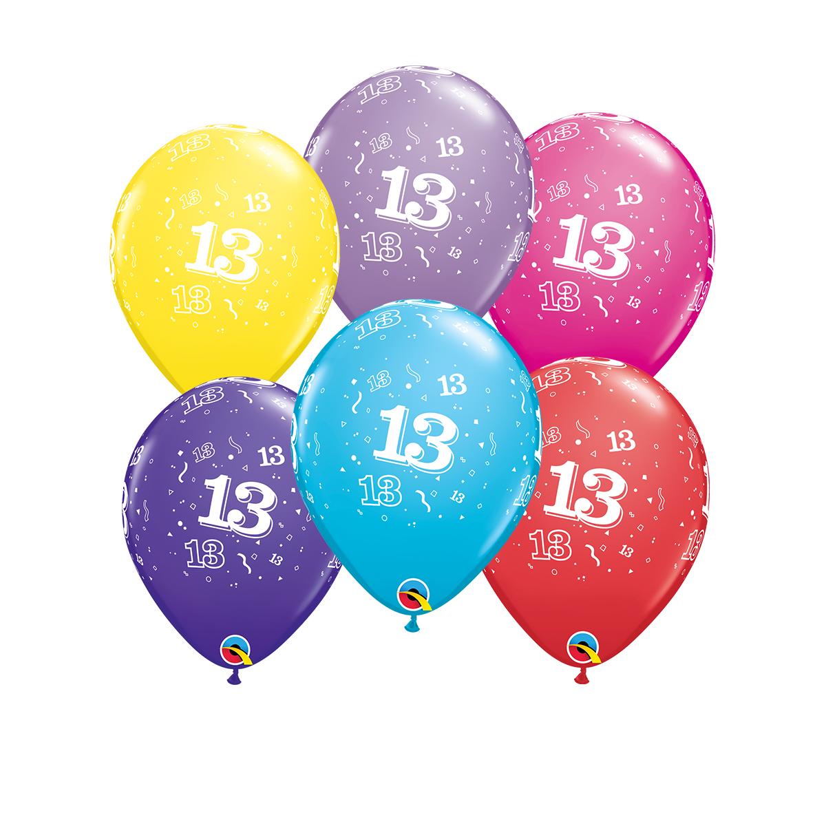 Image Of 6 Inflated Age 13 Multicoloured Latex Balloons