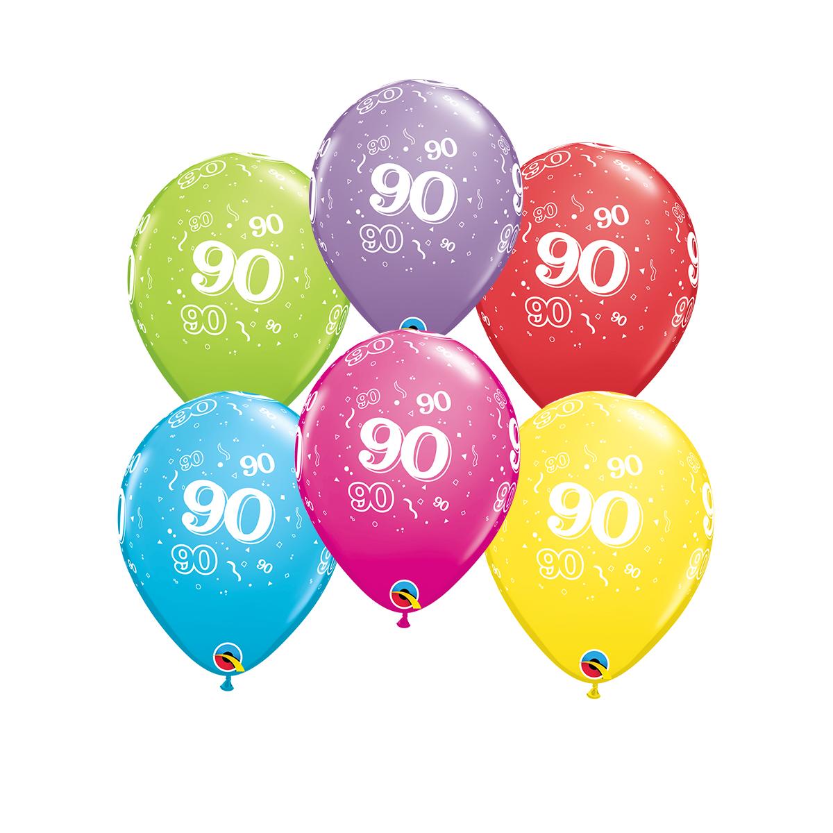 Image Of 6 Age 90 Multicoloured Latex Balloons