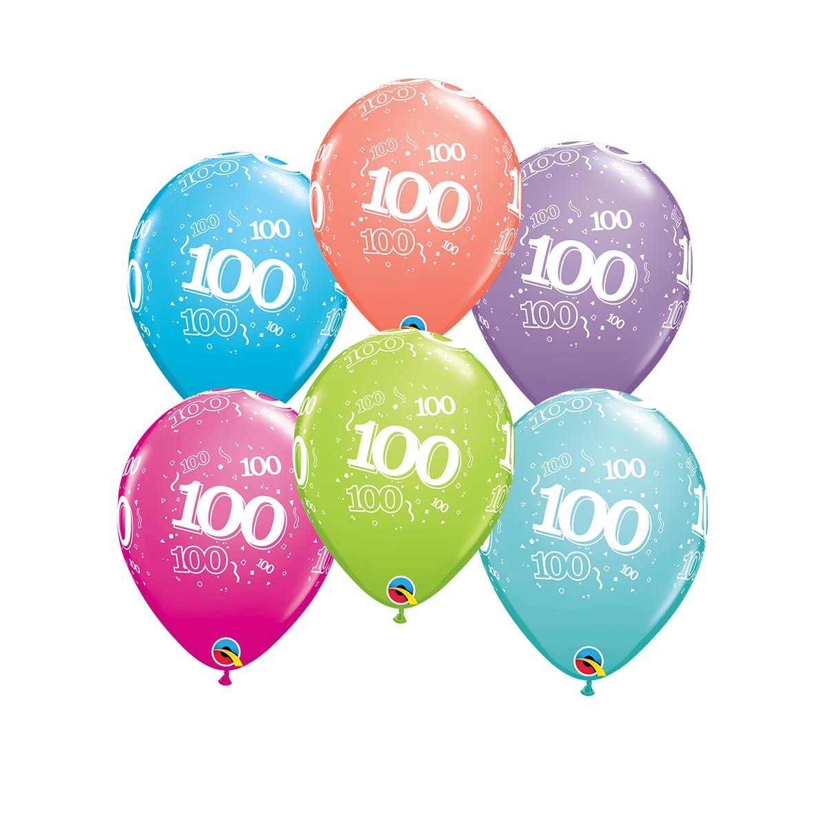 Image Of 6 Inflated Age 100 Multicoloured Latex