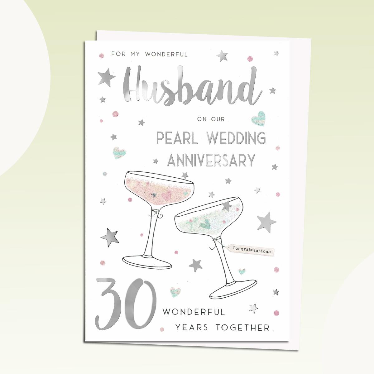 Husband On Our Pearl Anniversary Card Featuring A Pair Of Martini Glasses