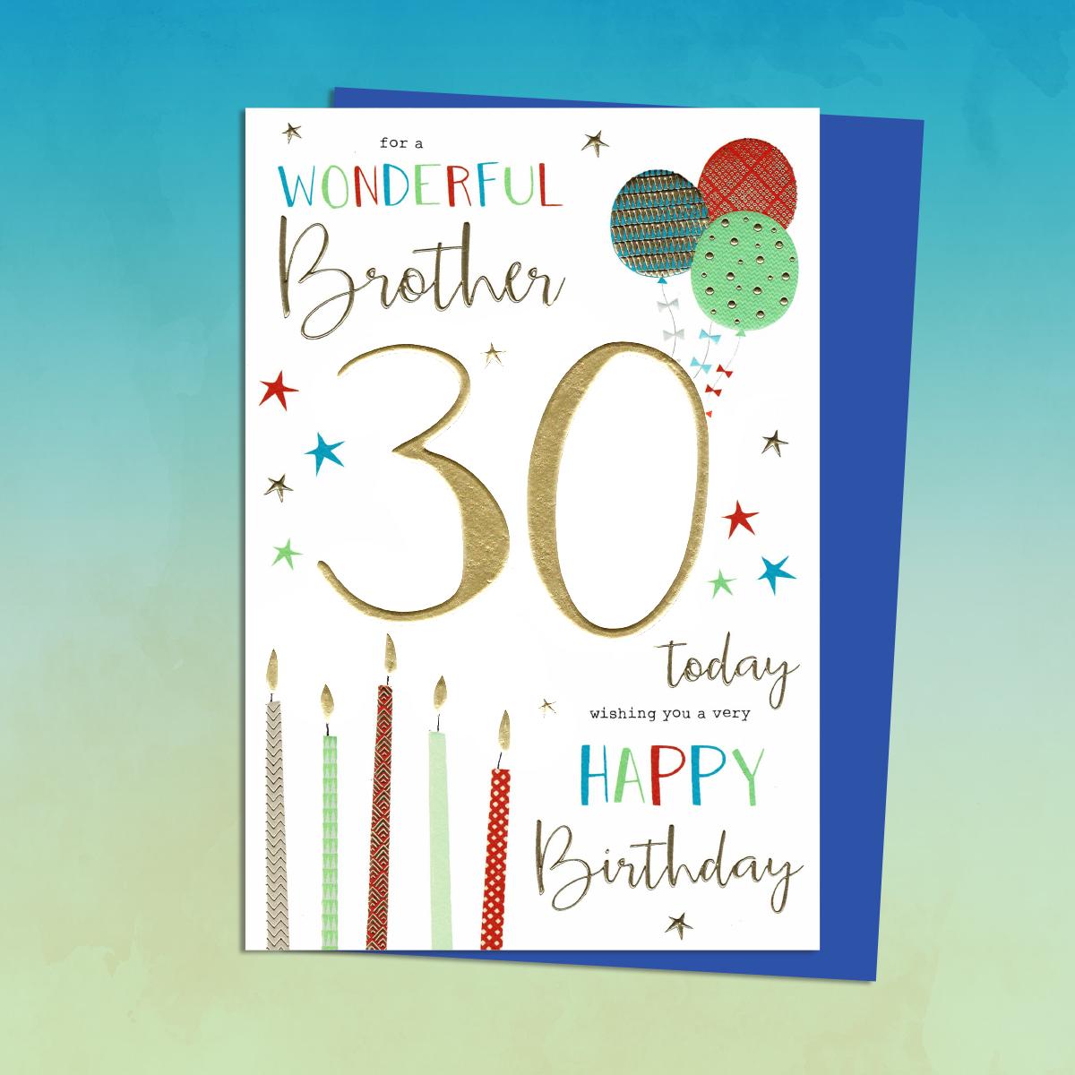 Wonderful Brother 30 Birthday Card Alongside Its Blue Envelope