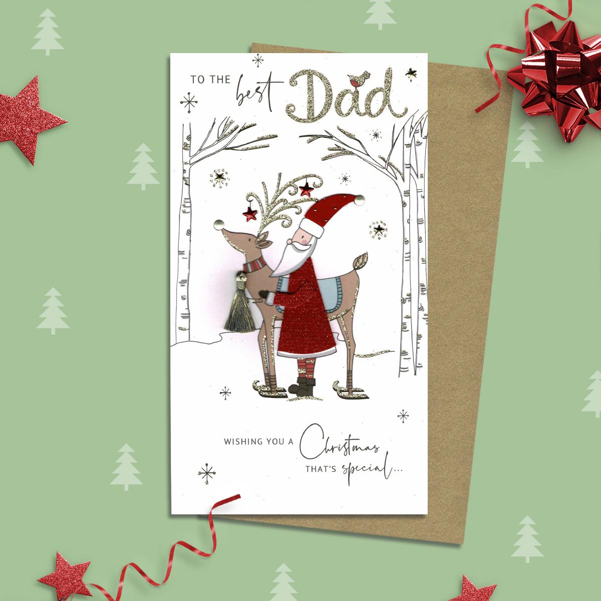 Best Dad Christmas Card Alongside Its Gold Envelope