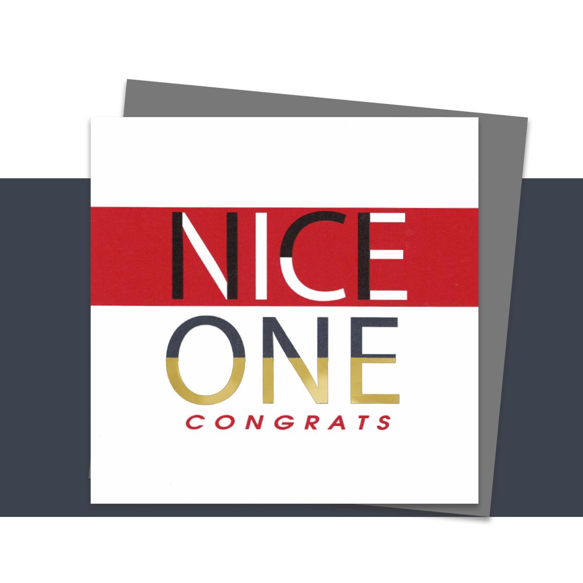 Nice One Congrats Greeting Card Alongside Its Silver Grey Envelope