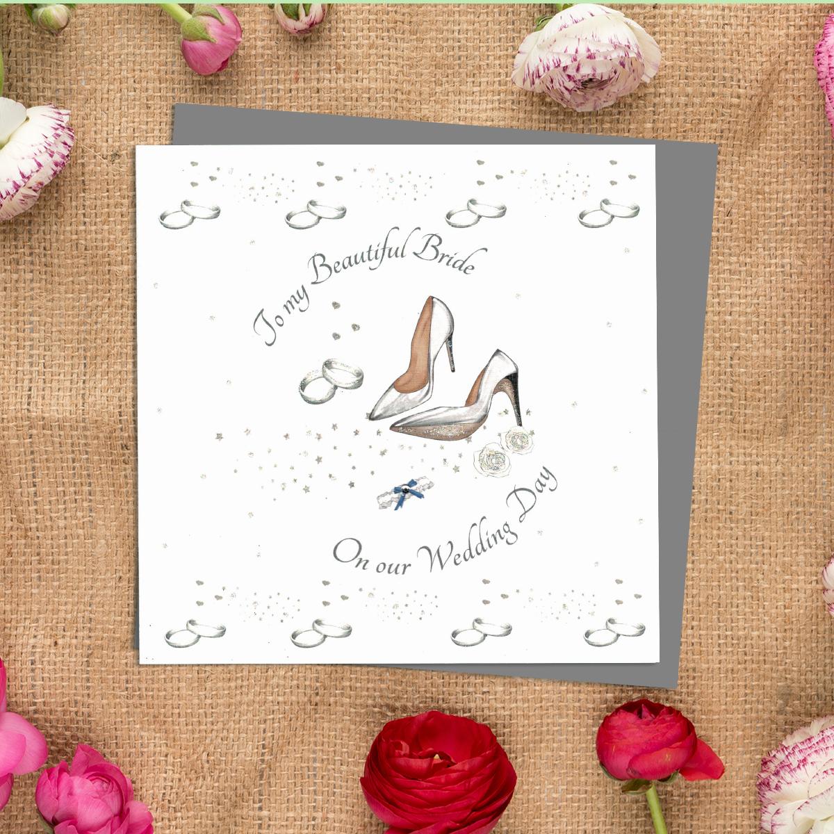 Beautiful Bride Wedding Day Card Alongside Its Ivory Envelope