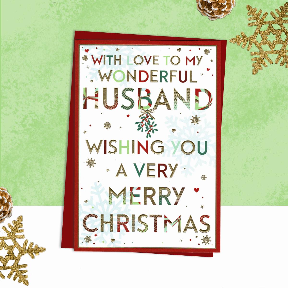 Wonderful Husband Christmas Card Alongside Its Red Envelope