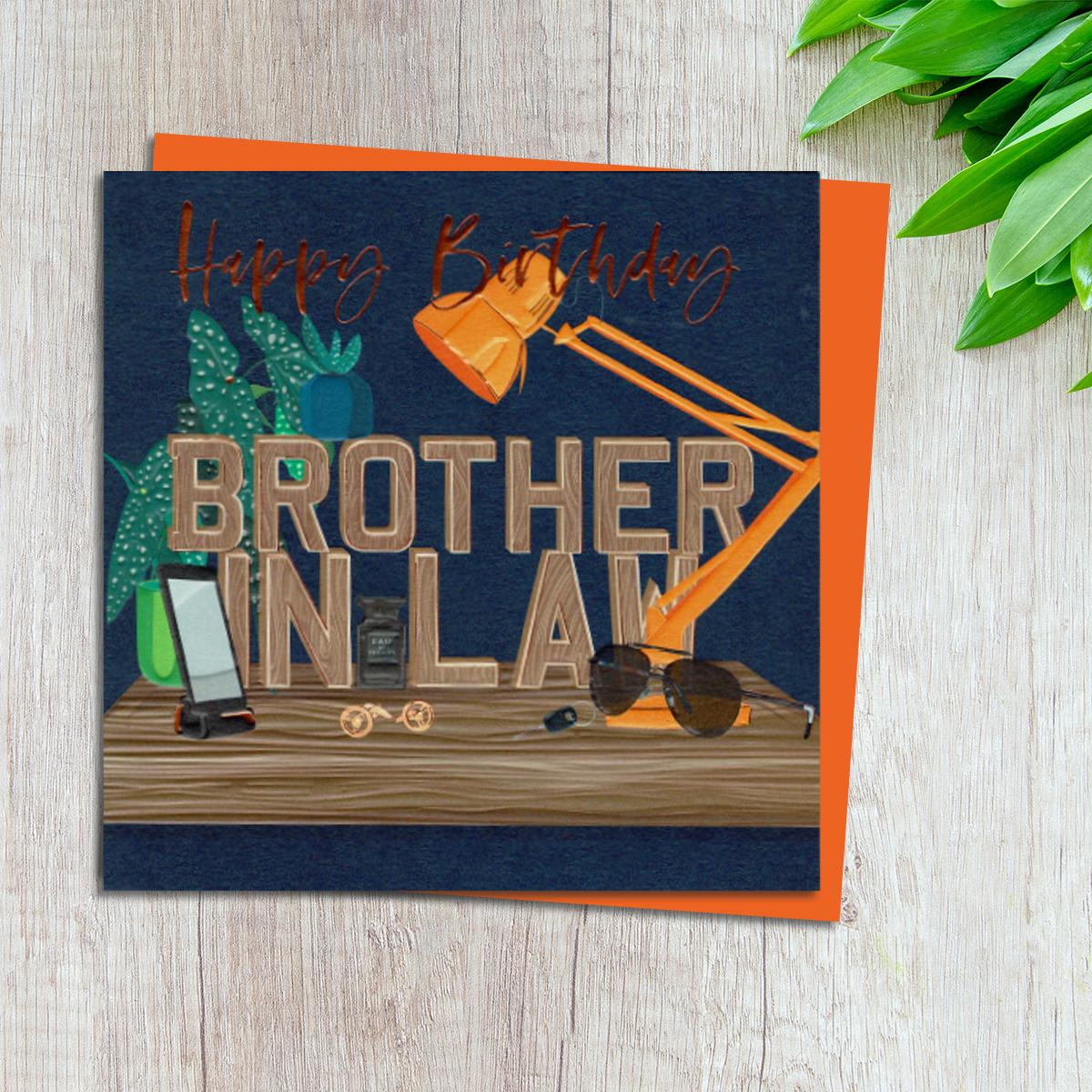 Brother In Law Birthday Card Design Complete With Neon Orange Envelope