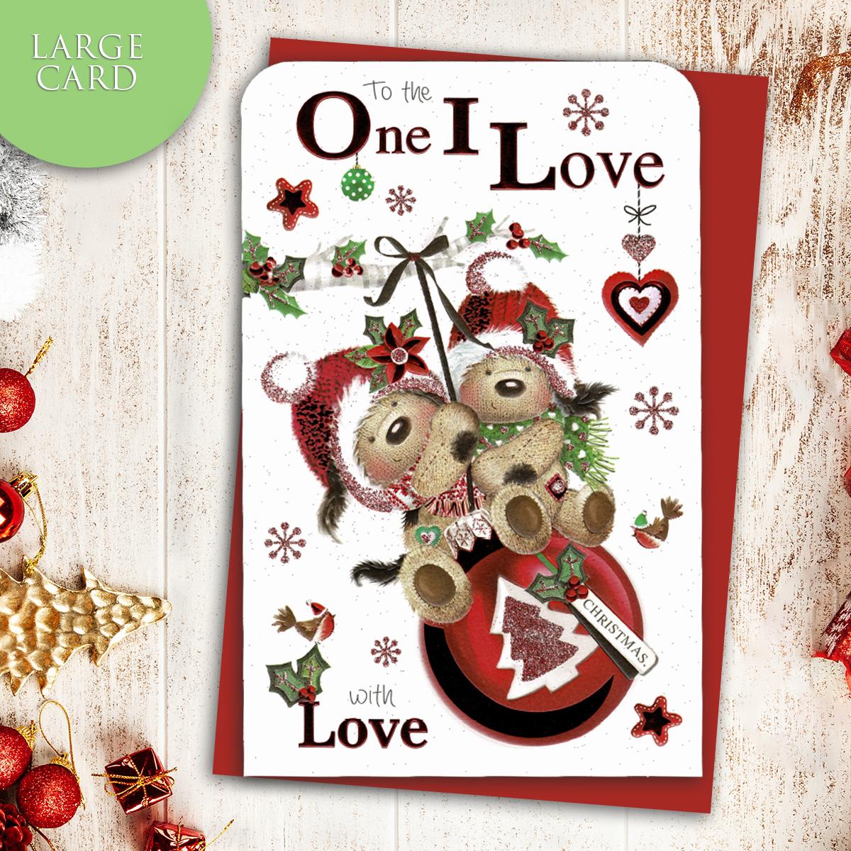 One I Love Christmas Card Alongside Its Red Envelope