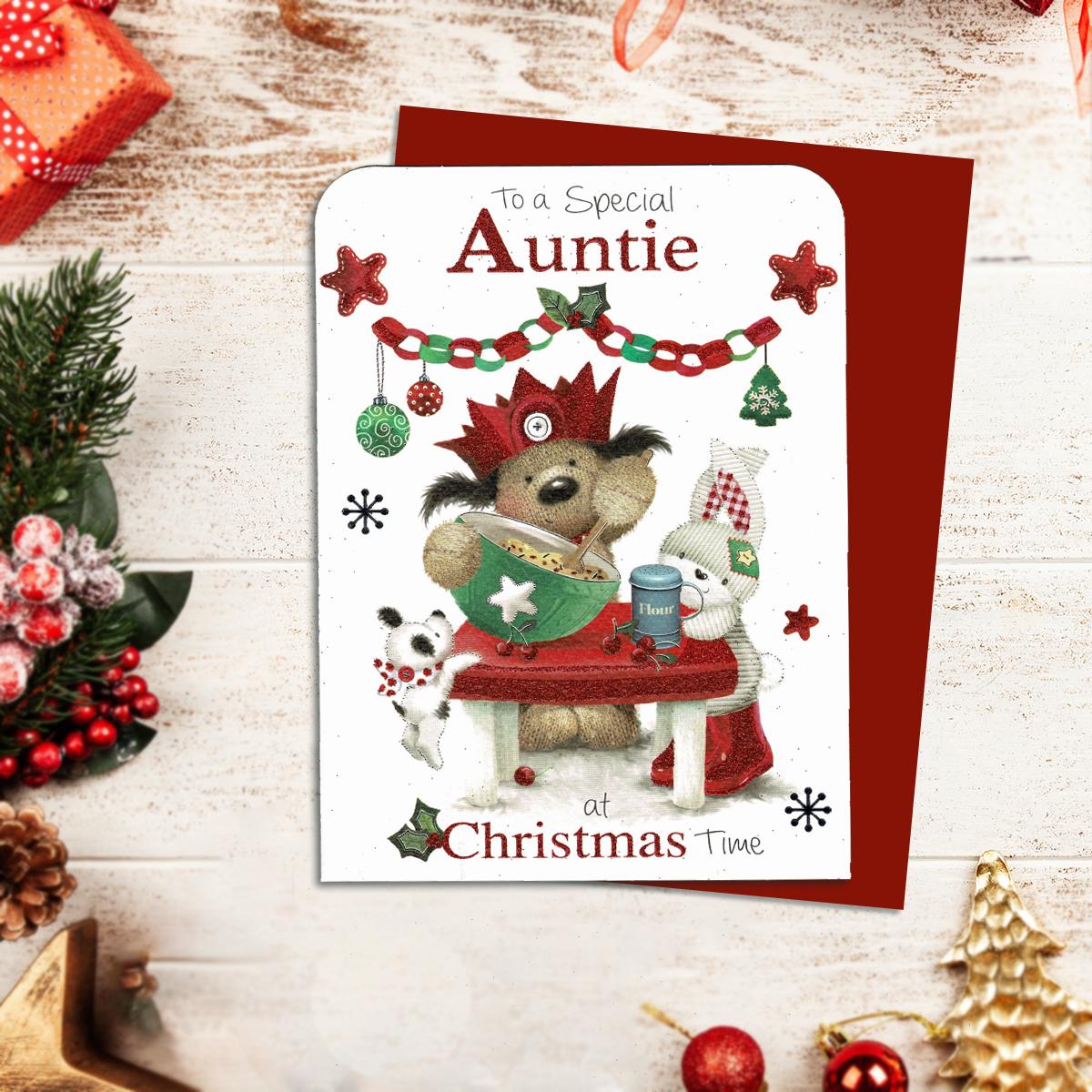 Special Auntie Christmas Card Alongside Its Red Envelope
