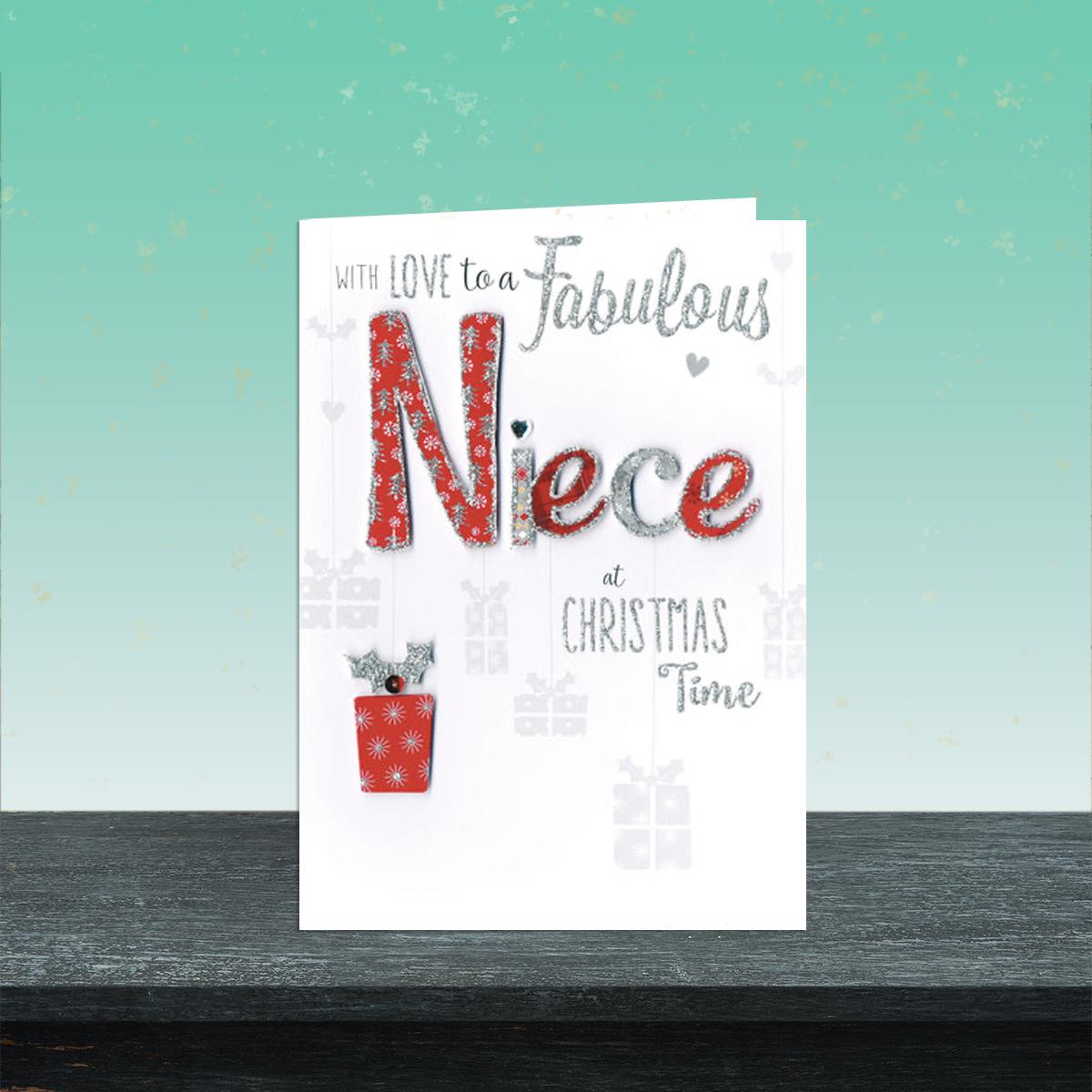 Niece Christmas Card Alongside Its Red Envelope