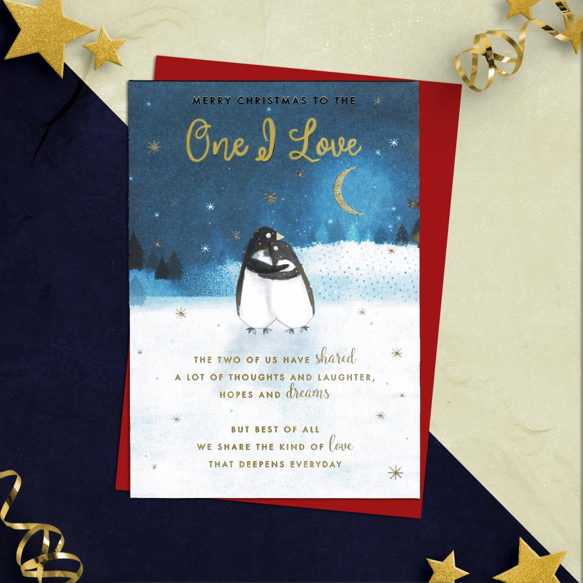 One I Love Christmas Card Alongside Its Red Envelope