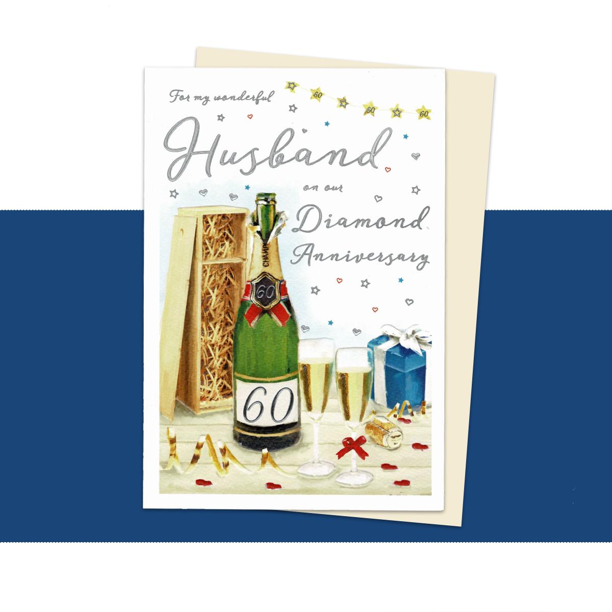 Husband Diamond Anniversary Alongside Its White Envelope