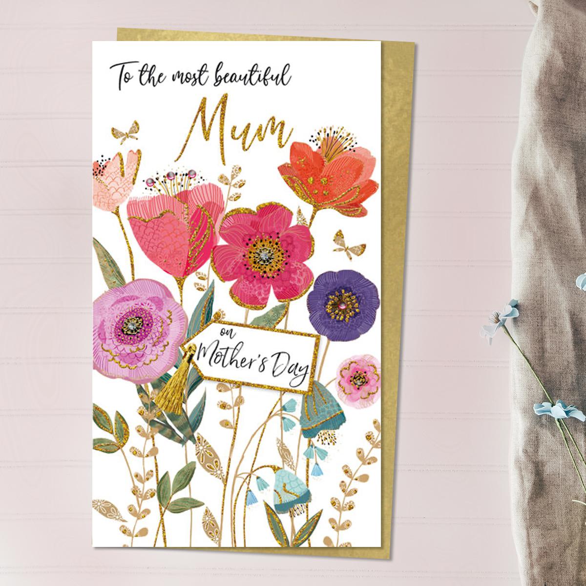 Floral Mother's Day Design Alongside Its Gold Envelope