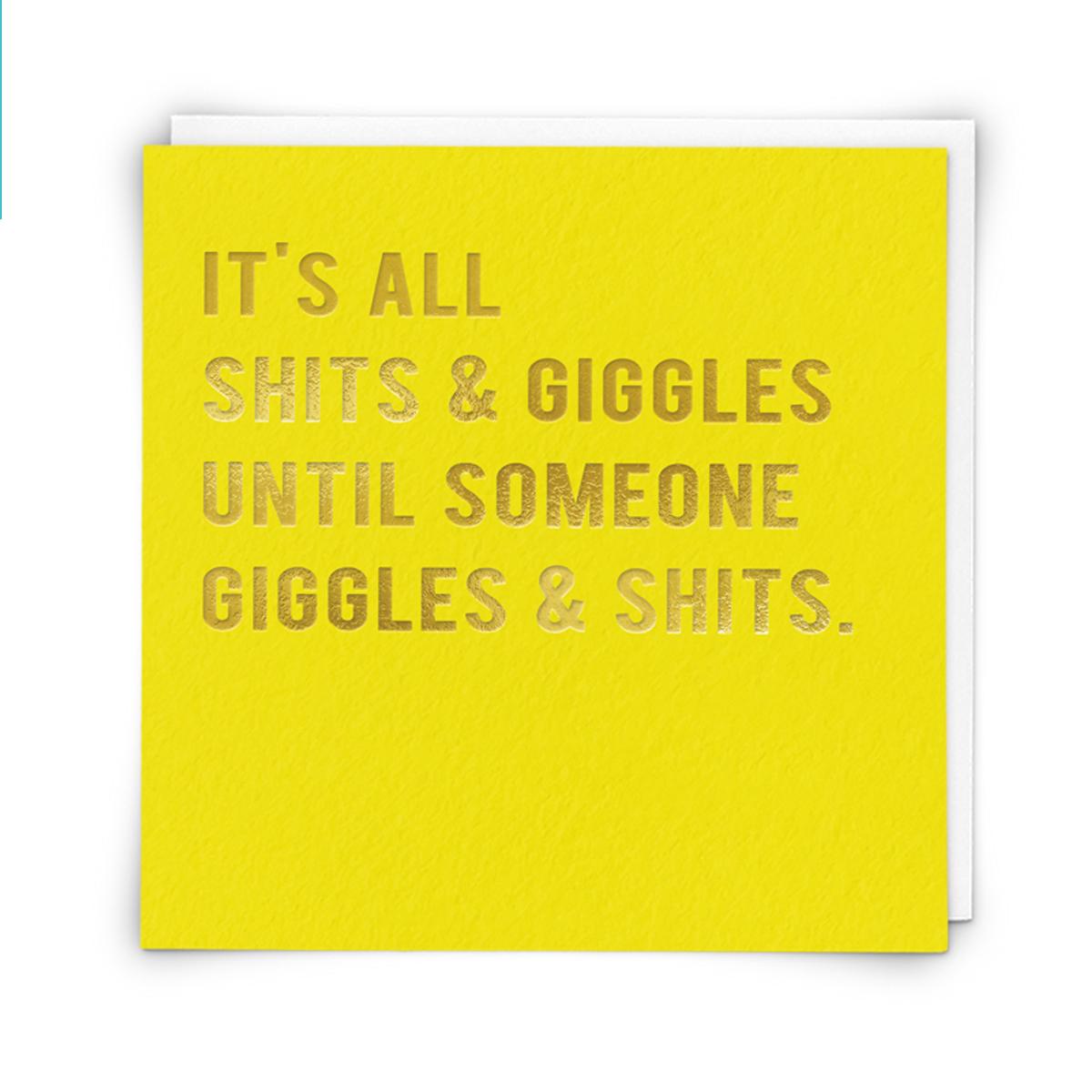 Its All Shits And Giggles Funny Card Alongside Its White Envelope