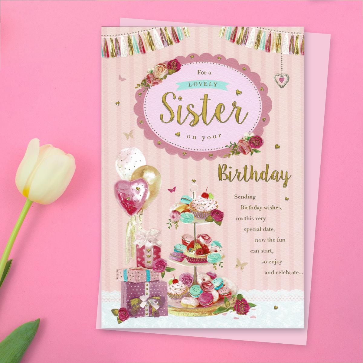 Sister Birthday Card Alongside Its Light Pink Envelope