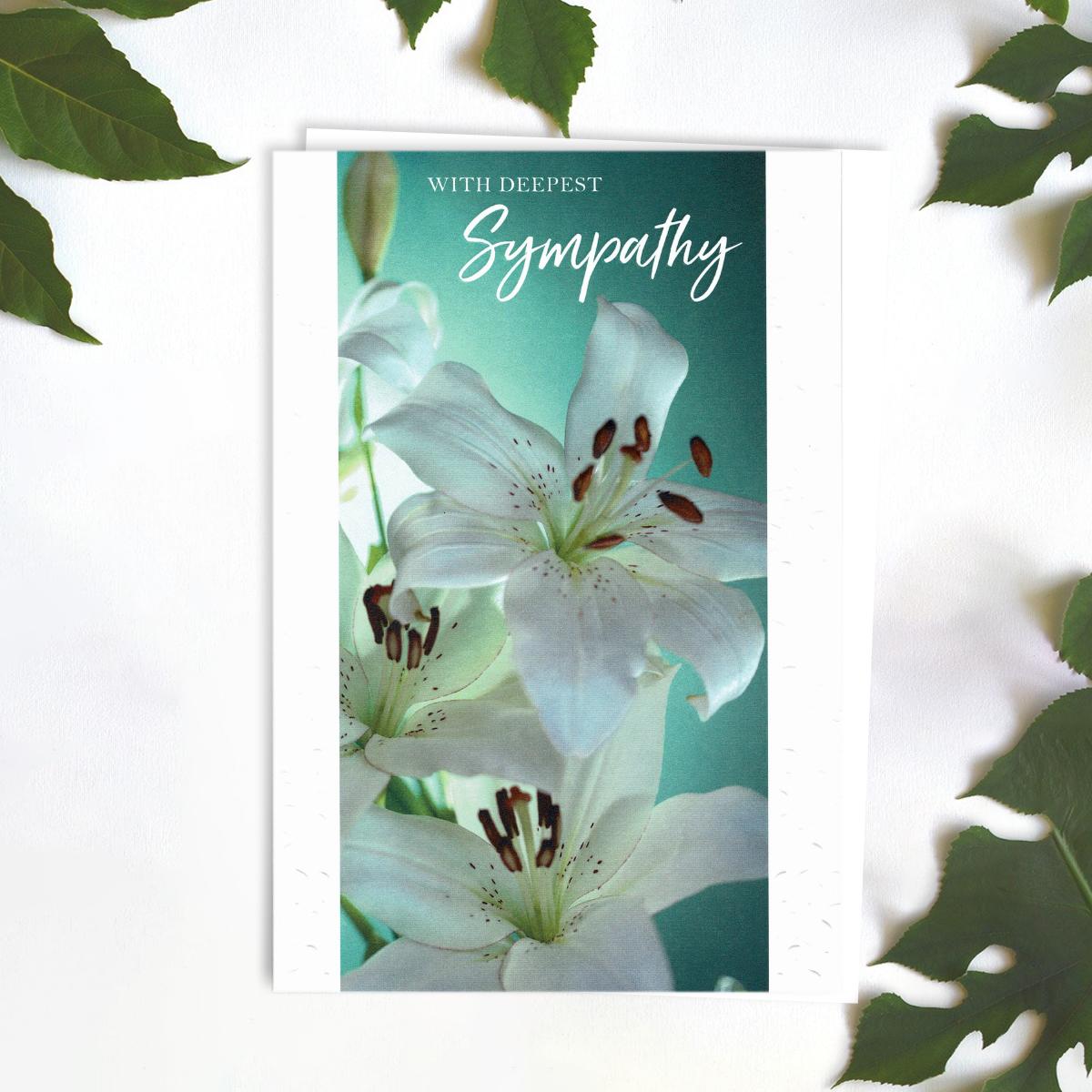 With Deepest Sympathy White Lilies Card Front Image