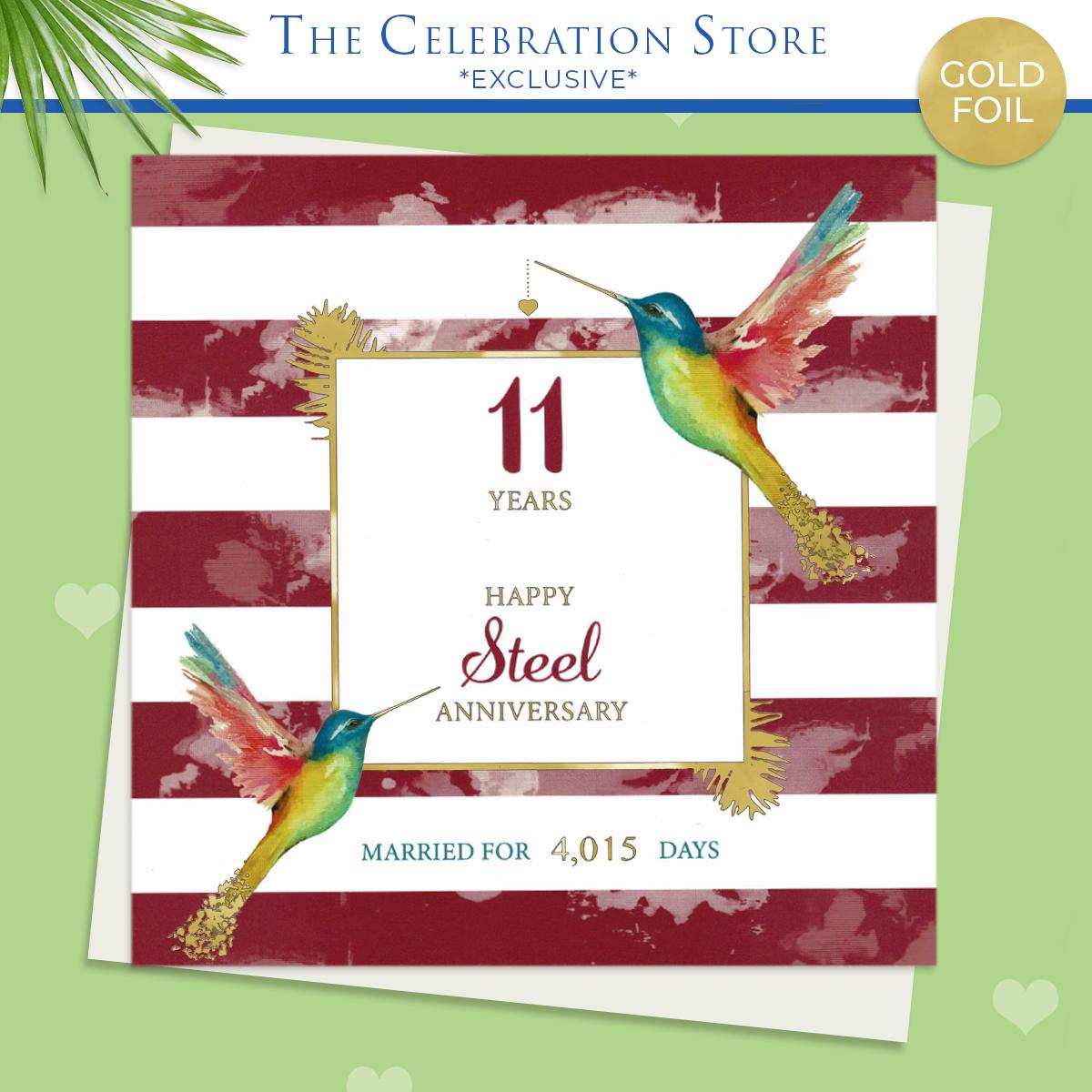 Beautiful Hummingbird Anniversary Card For Celebrating 11 Years Married