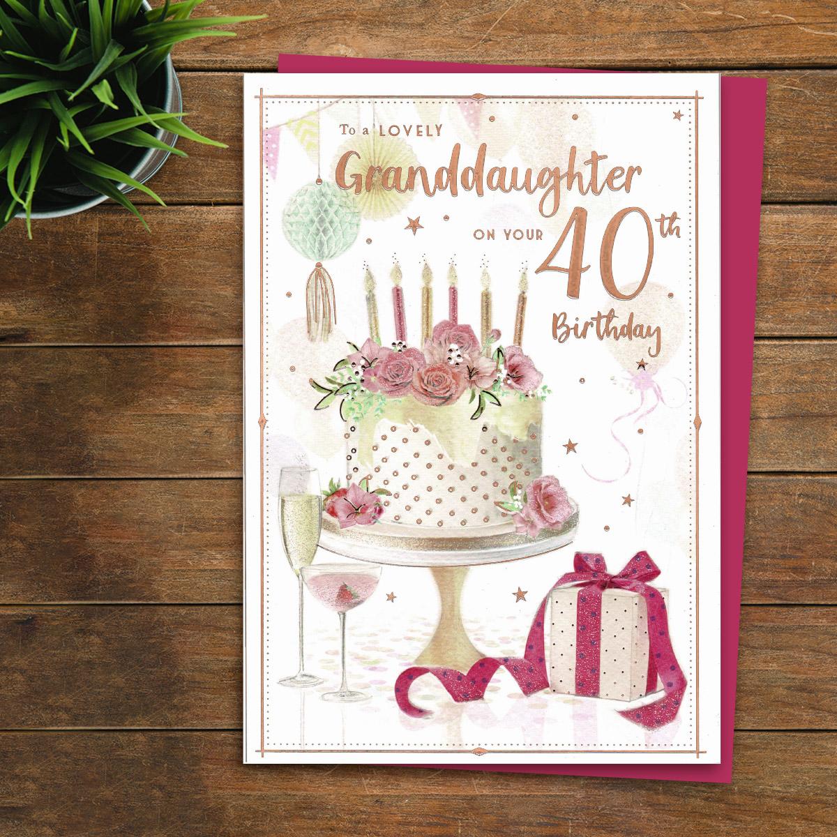Granddaughter Age 40 Birthday Card Alongside Its Envelope