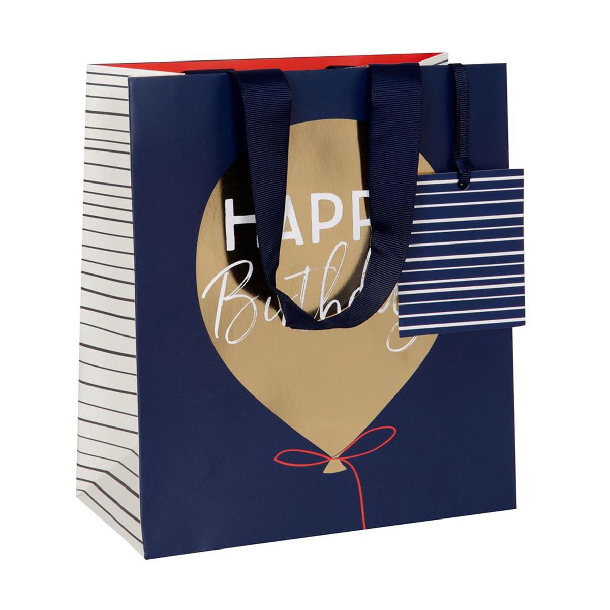 Blue Happy Birthday Gift Bag Complete With Blue Ribbon Handles