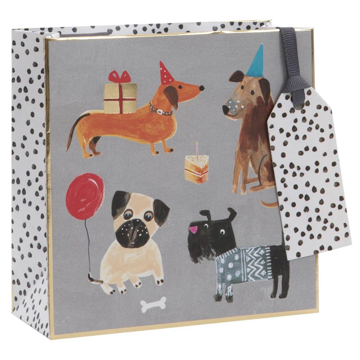 Dogs Themed Small Gift Bag Complete With Black Ribbon Handles