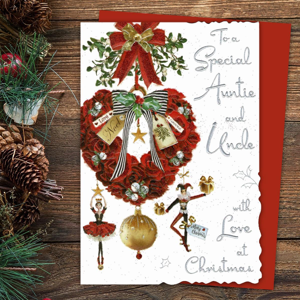 Special Auntie And Uncle Christmas Garland Card Front Image