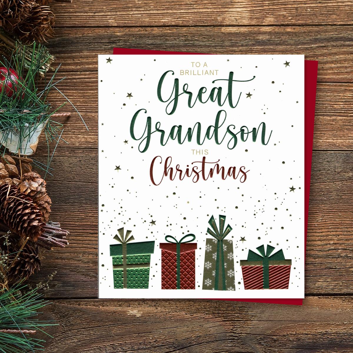 Brilliant Great Grandson Christmas Gifts Card Front Image