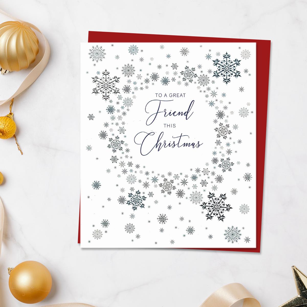 Great Friend Contemporary Snowflakes Card Front Image