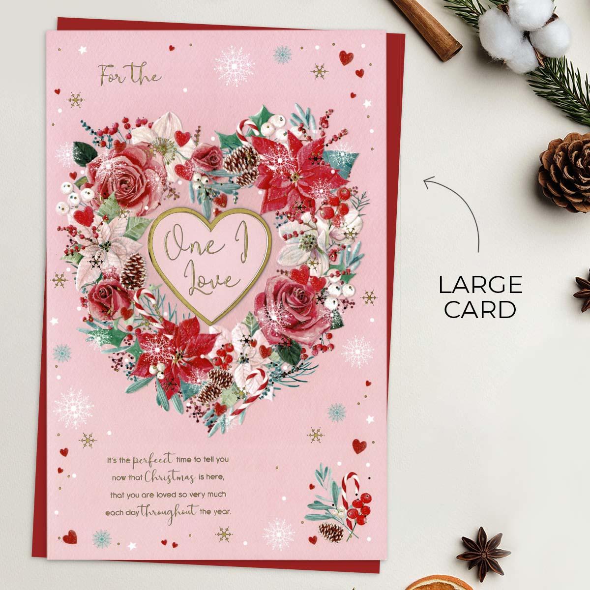 For The One I Love Christmas Heart Of Roses Large Card Front Image