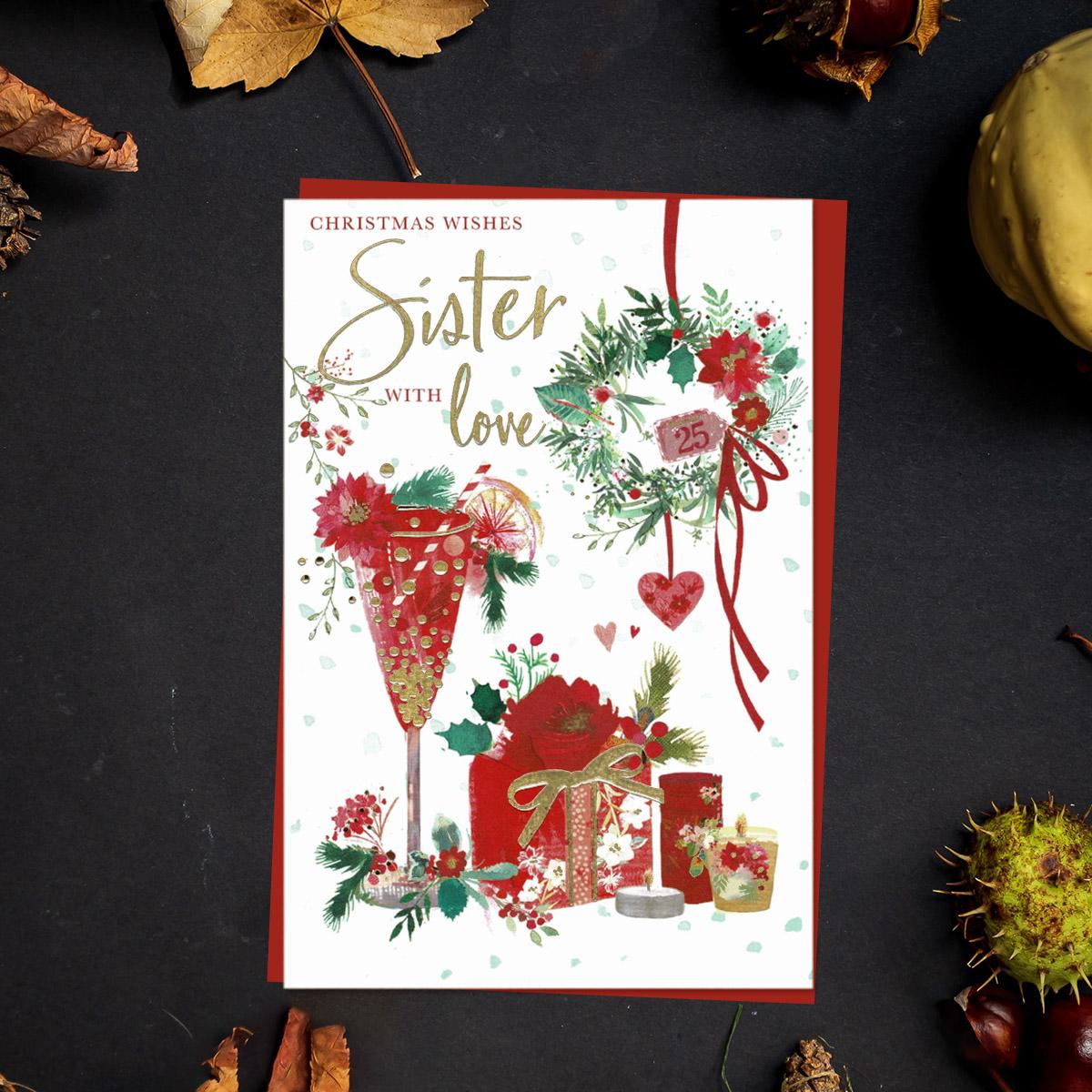 Sister With Love Christmas Cocktail Card Front Image