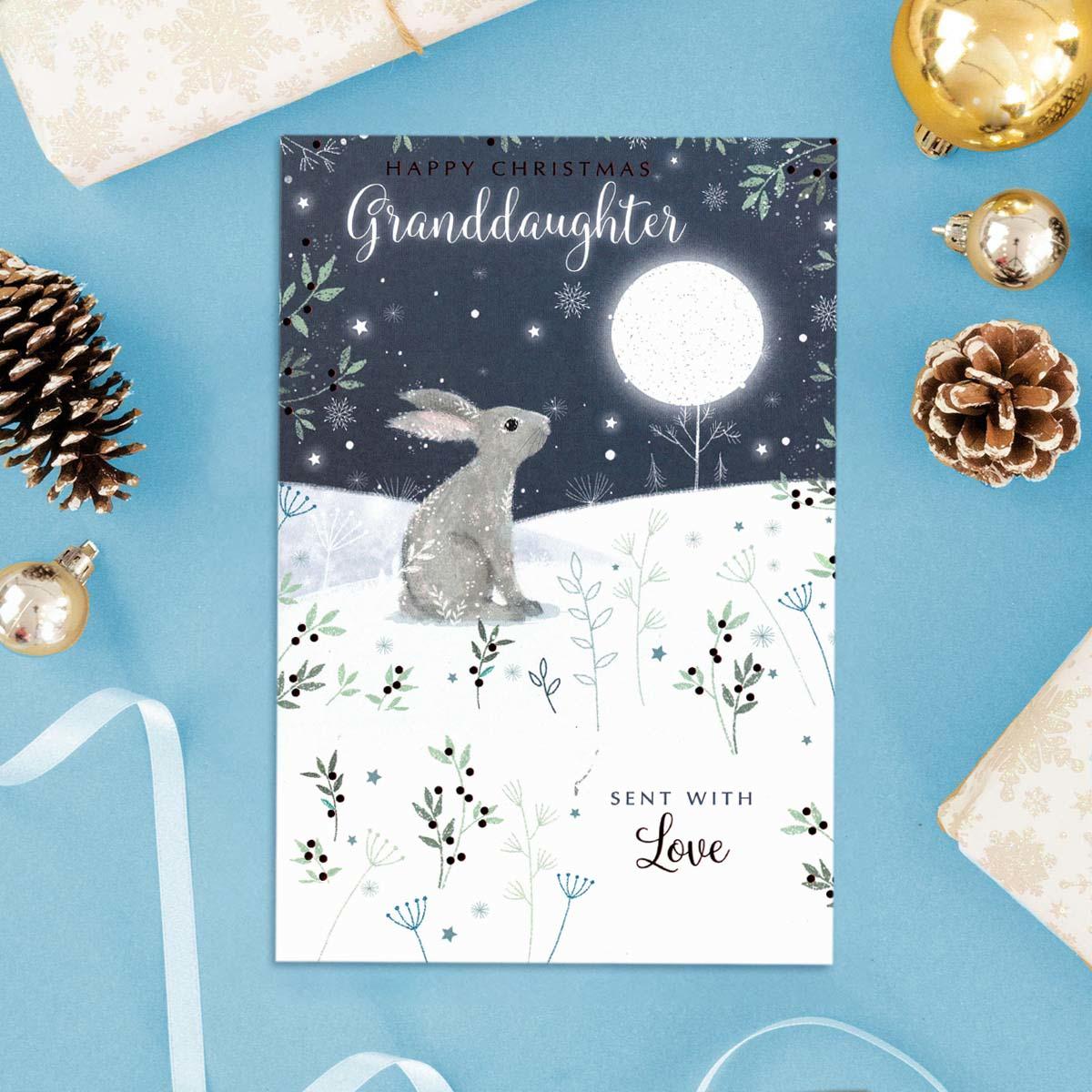 Granddaughter Christmas Hare & Moon Card Front Image