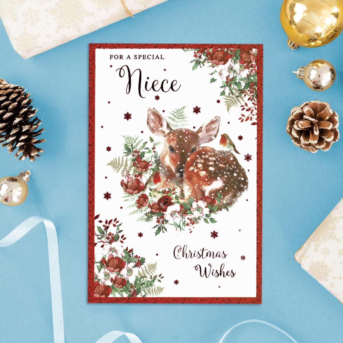Special Niece Christmas Deer & Robin Card Front Image
