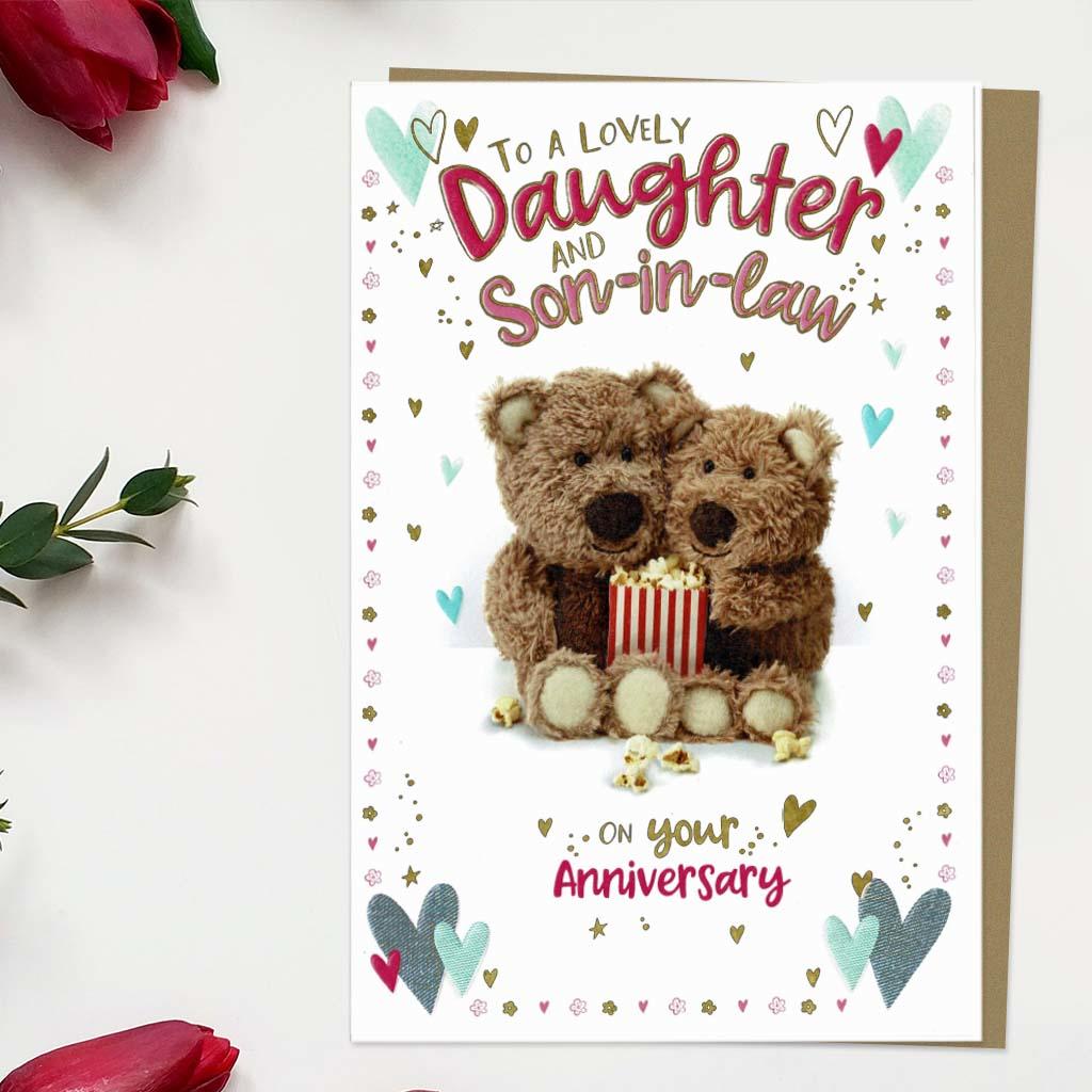 Lovely Daughter And Son-in-law Anniversary Barley Bear Card Front Image
