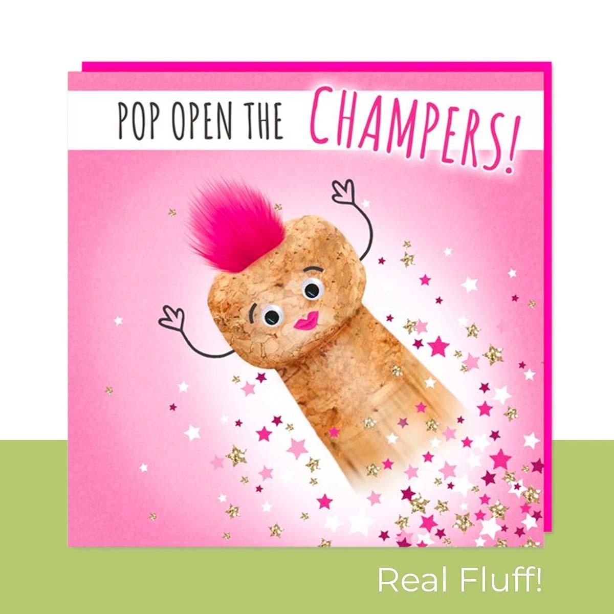 Full Image Of Fluff Birthday Card Alongside Neon Pink Envelope