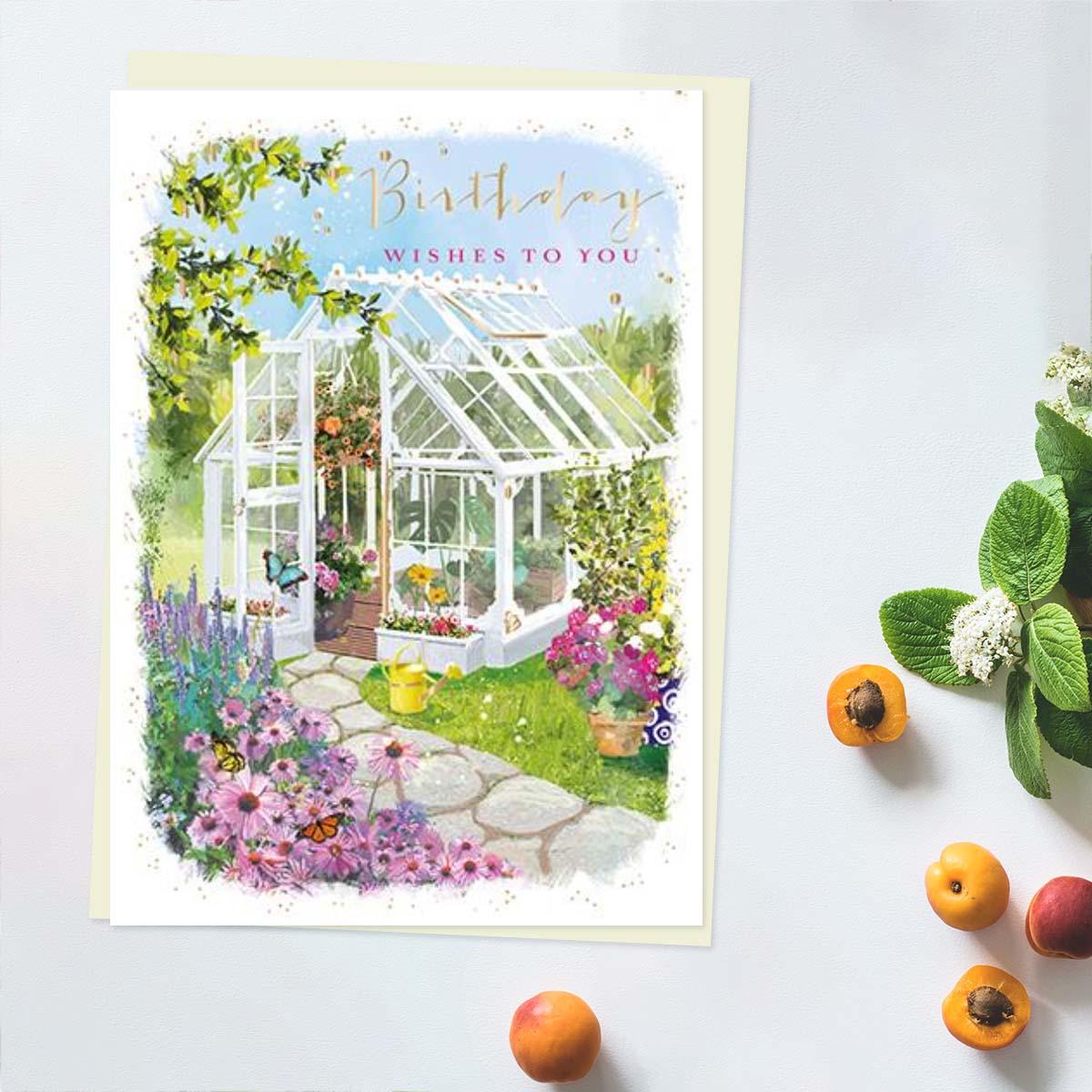 At Home - Spring Greenhouse Birthday Card Front Image