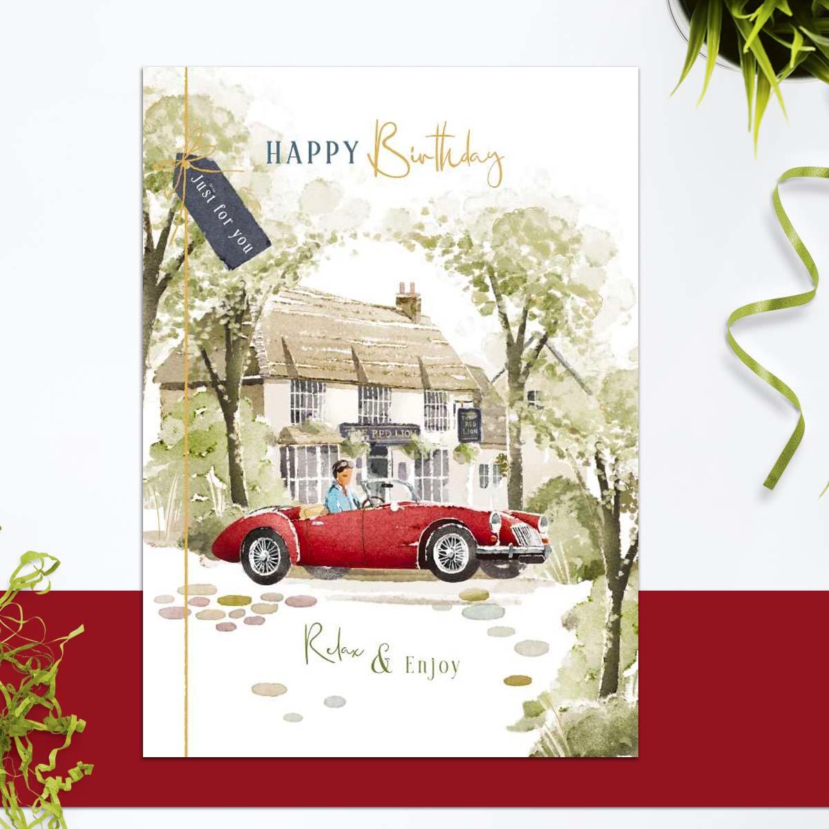 Decoupage - Red Sports Car Birthday Card Front Image
