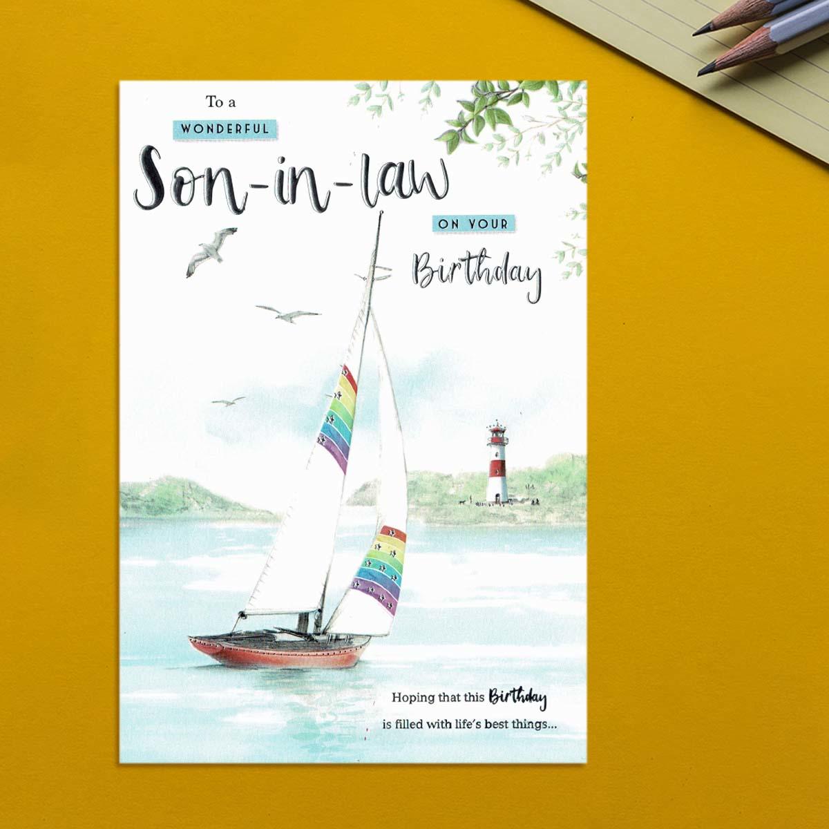 Son In Law Sailing Boat Birthday Card Front Image