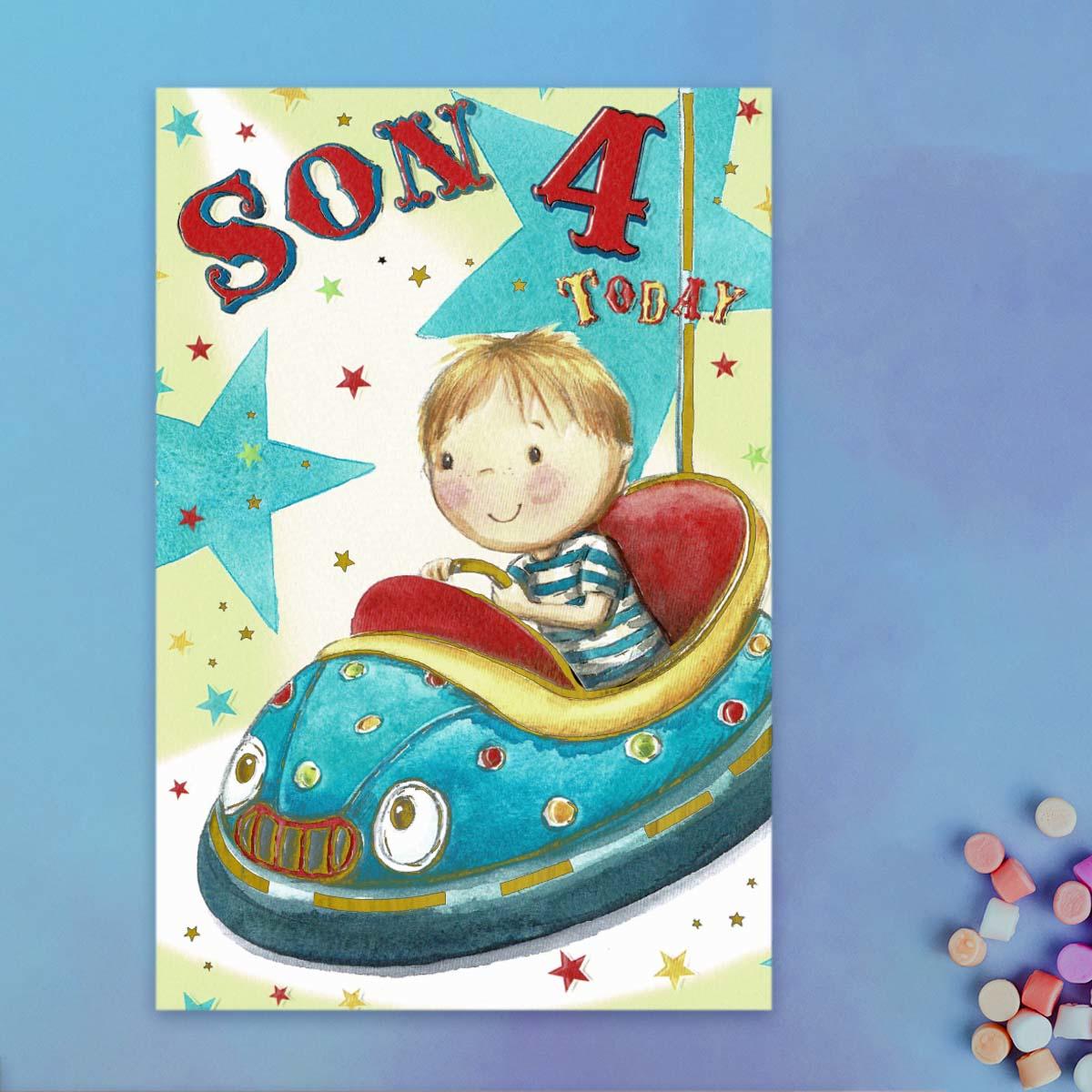 Son 4 Today Dodgems Birthday Card Front Image