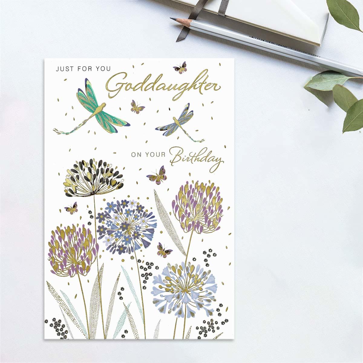 Just For You Goddaughter Dragonflies Birthday Card Front Image