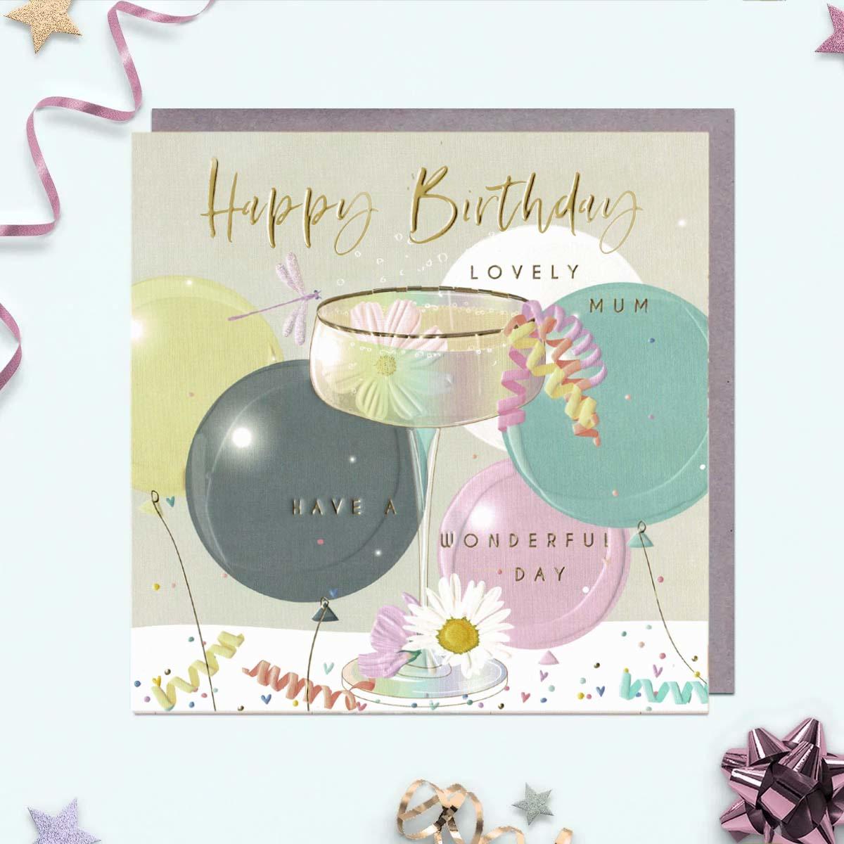 Elle - Mum Birthday Cocktail & Streamers Card Front Image