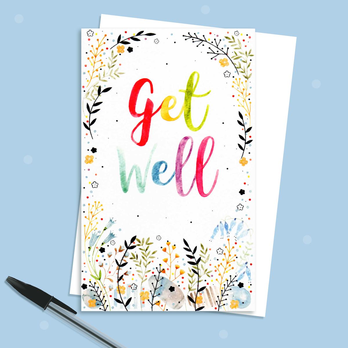 Get Well Soon Floral Card Alongside Its Envelope
