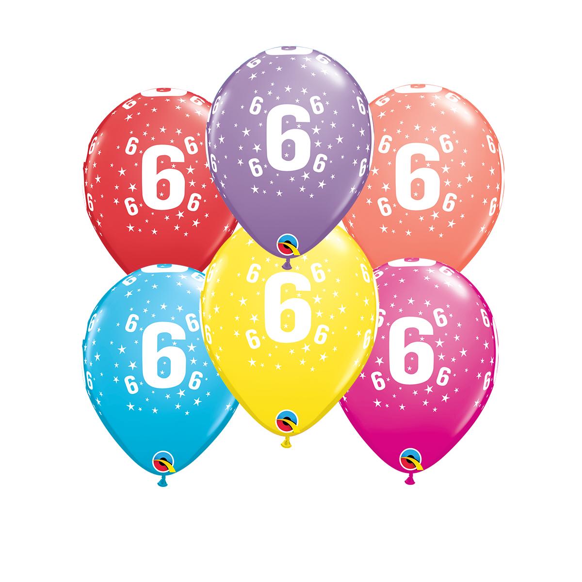 Image Of 6 Inflated Multicoloured Age 6 Latex Balloons