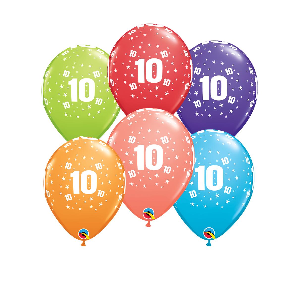 Image Of 6 Multicoloured Age 10 Latex Balloons