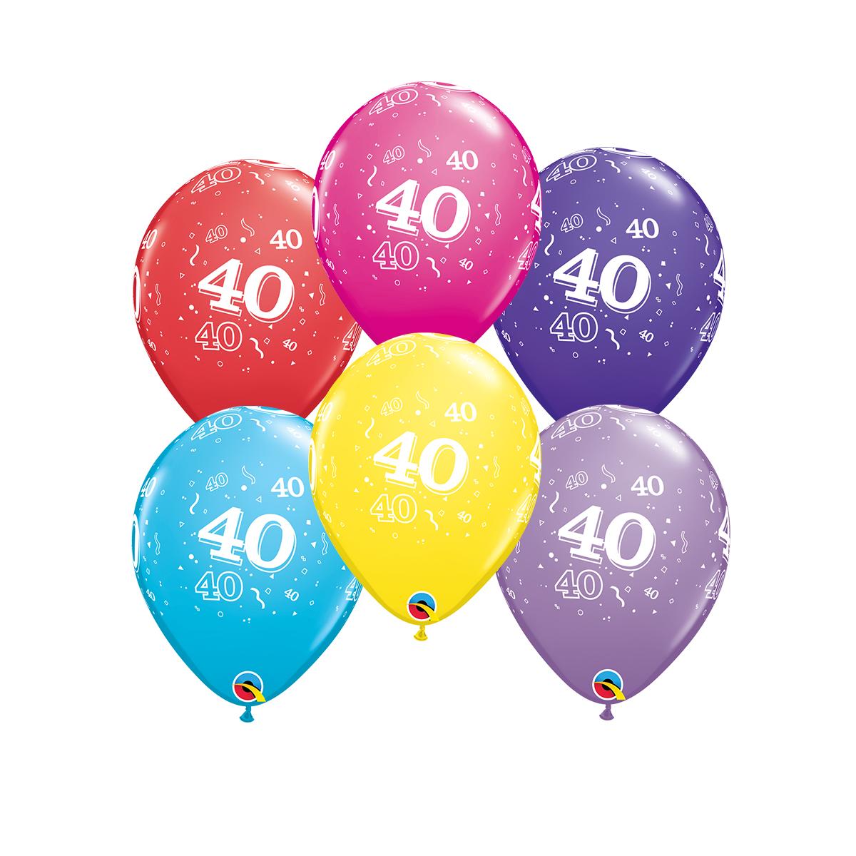 Image Of 6 Inflated Age 40 Multicoloured Latex Balloons