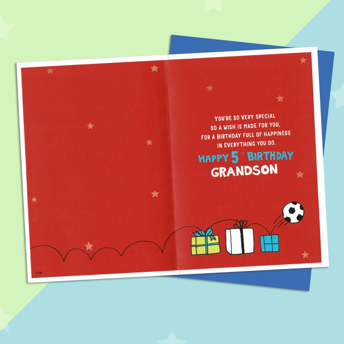 Inside Image Of Age 5 Grandson Card Showing Layout And Printed Text