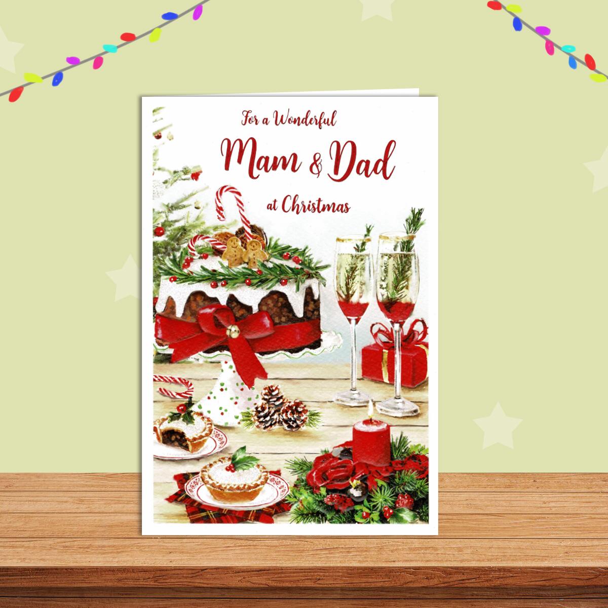 Mam And Dad Christmas Card Alongside Its Red Envelope