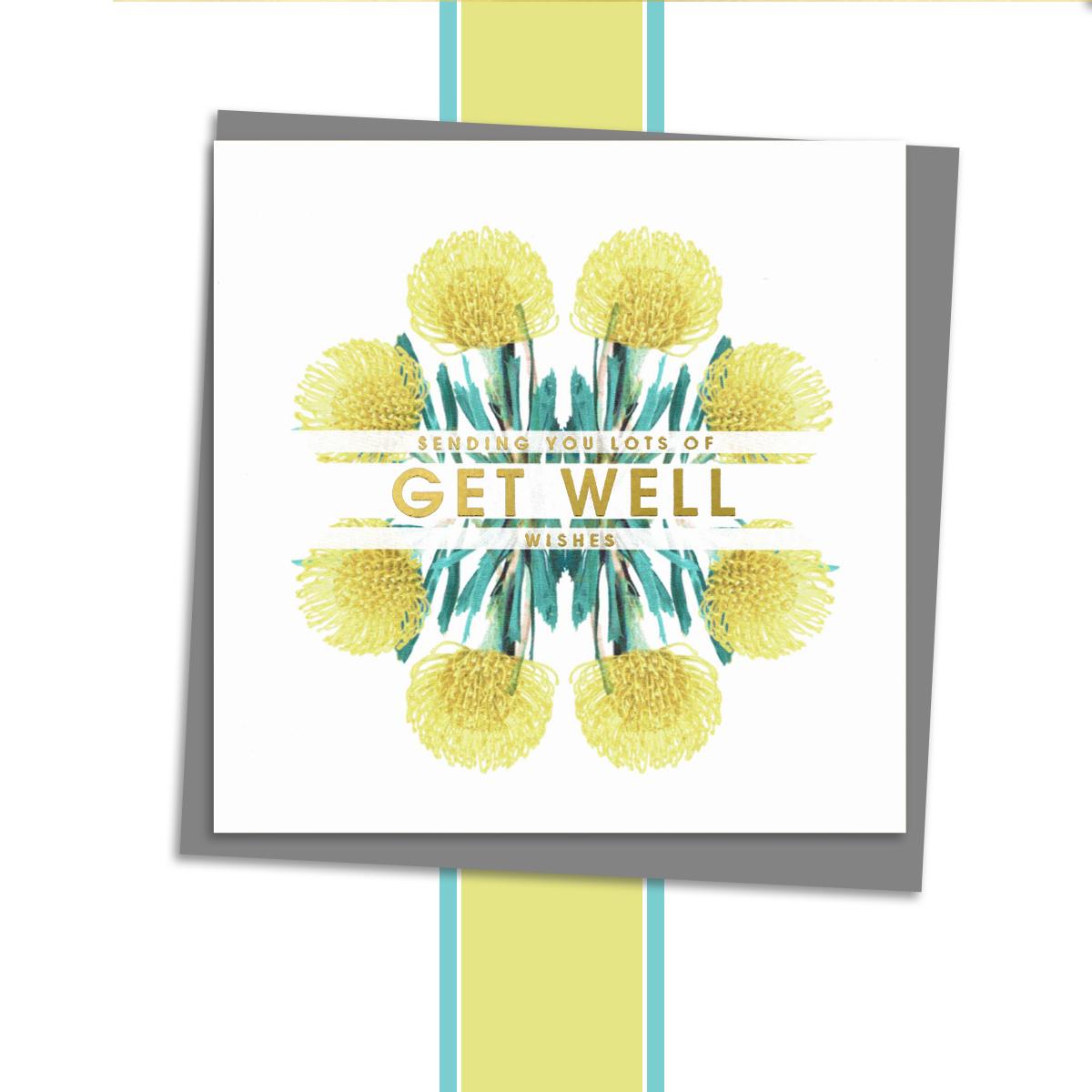 Get Well Soon Floral Design Alongside Its Dark Grey Envelope